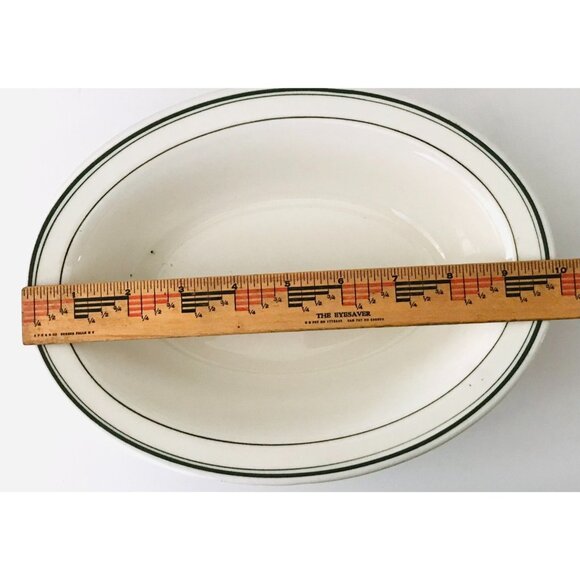 1942 Green Striped Serving Bowl Warwick 10" Restaurant Ware Heavy China Vintage - Picture 6 of 8